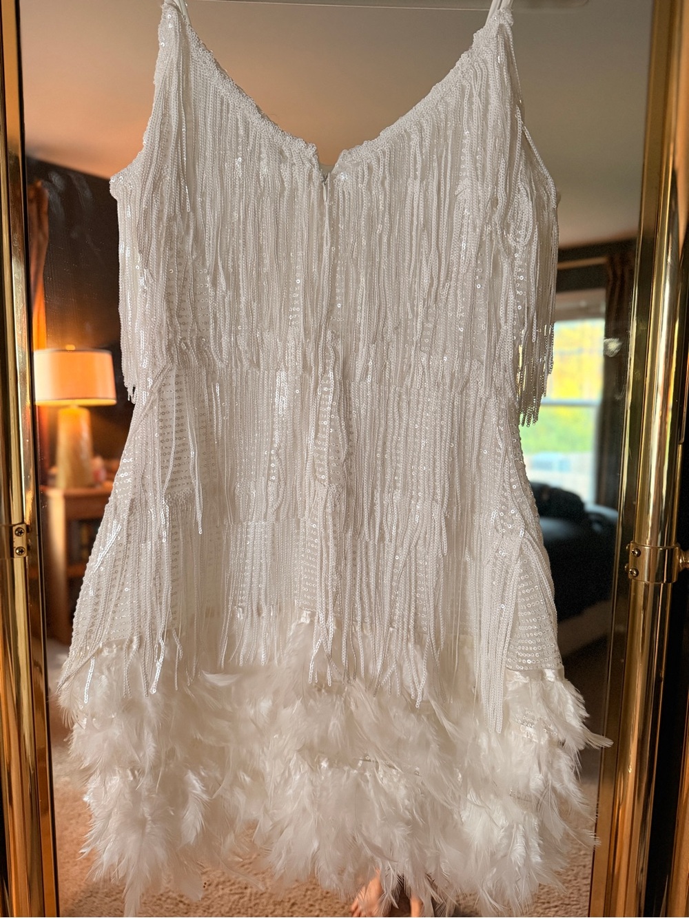 Mew Mews White Fringe & Feather Mini Dress - Picture 8 of 9